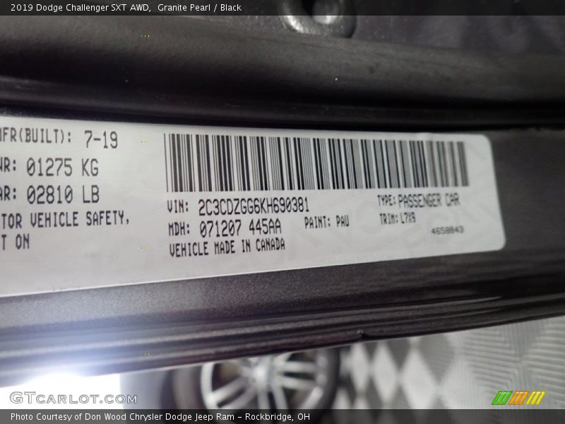 Granite Pearl / Black 2019 Dodge Challenger SXT AWD