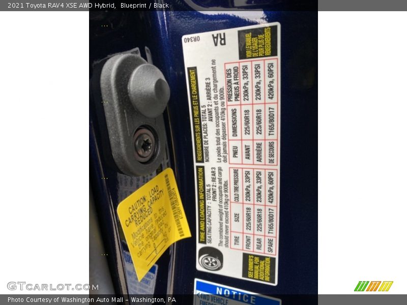 Info Tag of 2021 RAV4 XSE AWD Hybrid