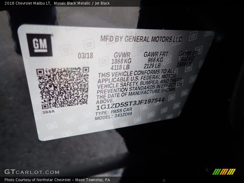 Mosaic Black Metallic / Jet Black 2018 Chevrolet Malibu LT