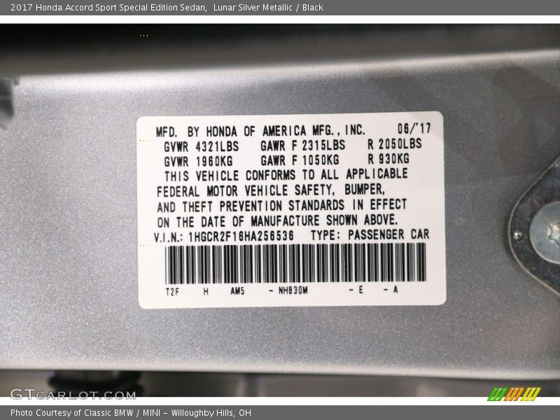 Lunar Silver Metallic / Black 2017 Honda Accord Sport Special Edition Sedan