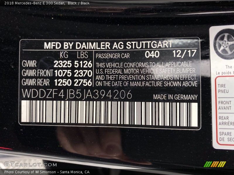 Black / Black 2018 Mercedes-Benz E 300 Sedan