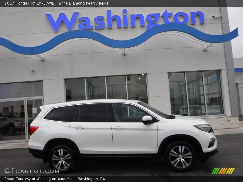 White Diamond Pearl / Beige 2017 Honda Pilot EX-L AWD