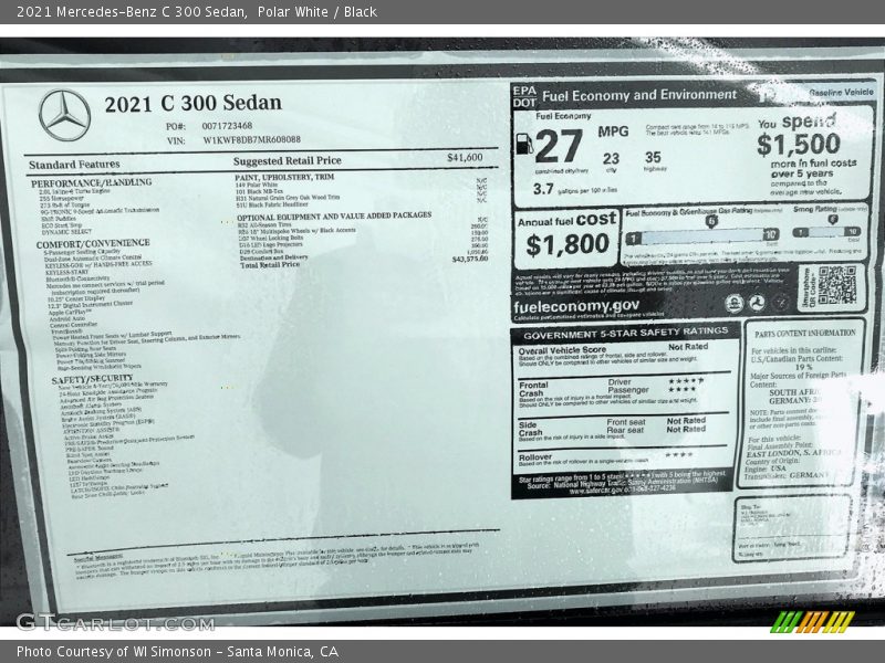 Polar White / Black 2021 Mercedes-Benz C 300 Sedan