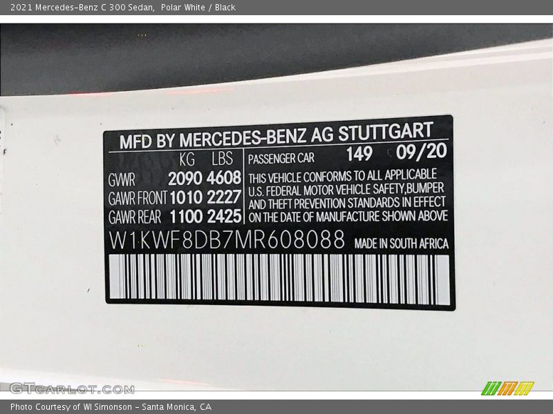 Polar White / Black 2021 Mercedes-Benz C 300 Sedan