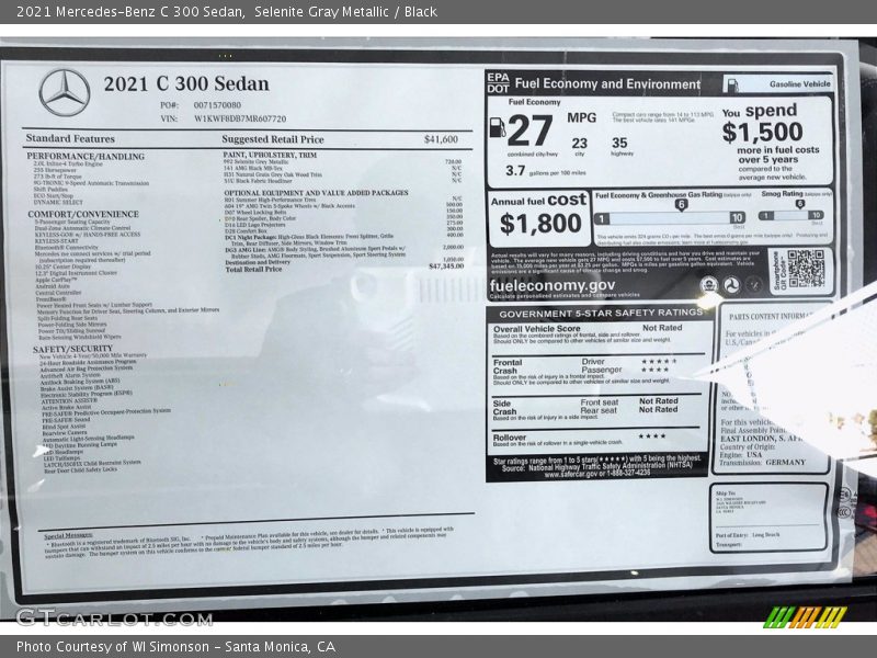  2021 C 300 Sedan Window Sticker
