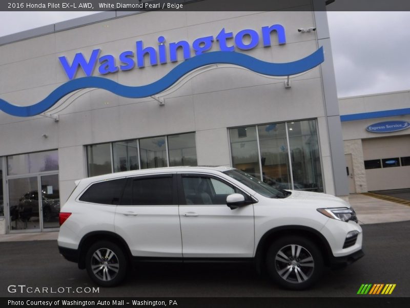 White Diamond Pearl / Beige 2016 Honda Pilot EX-L AWD