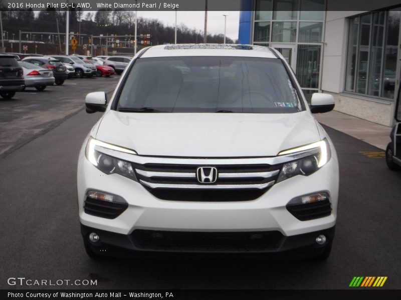 White Diamond Pearl / Beige 2016 Honda Pilot EX-L AWD