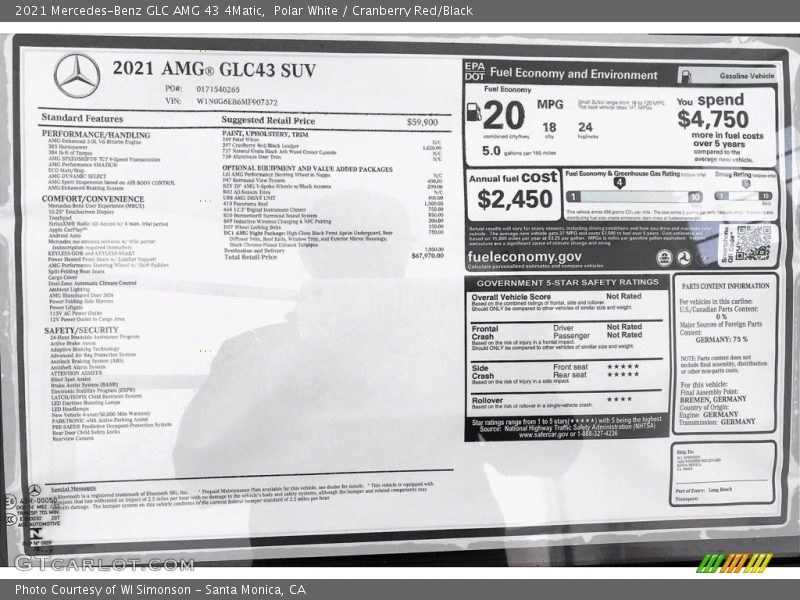 Polar White / Cranberry Red/Black 2021 Mercedes-Benz GLC AMG 43 4Matic