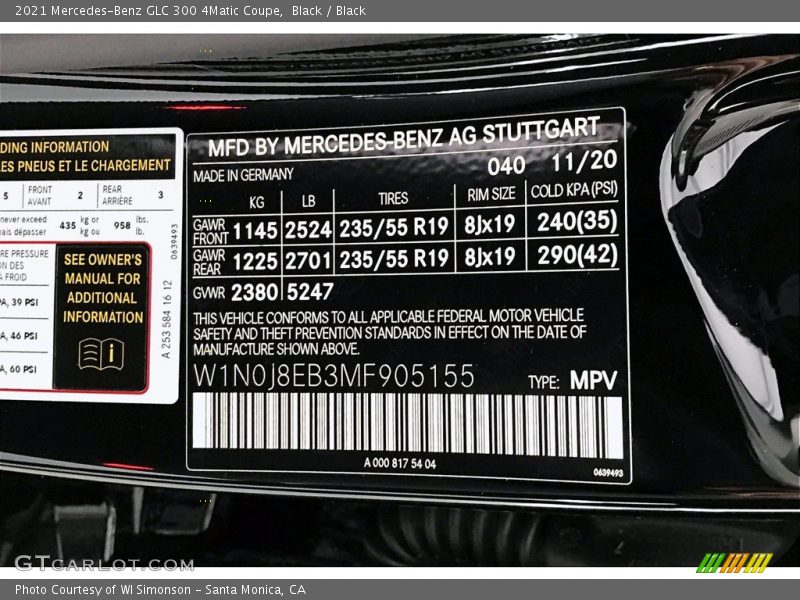 2021 GLC 300 4Matic Coupe Black Color Code 040