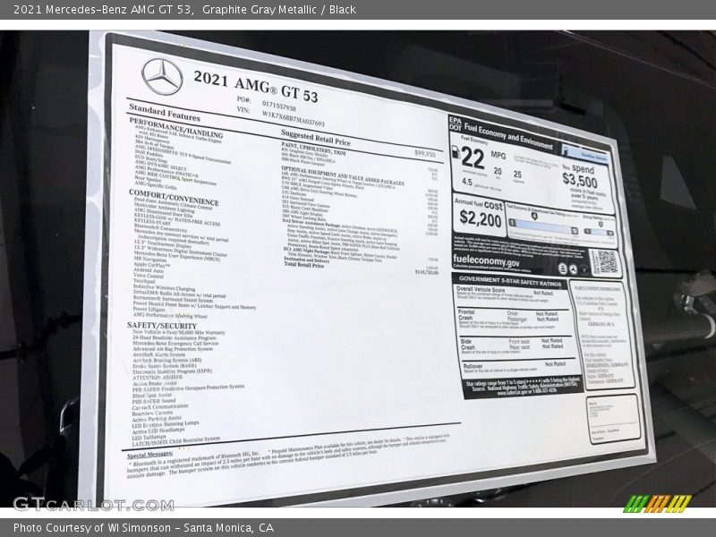  2021 AMG GT 53 Window Sticker