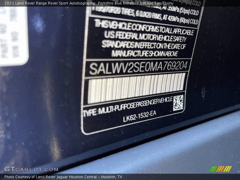 Portofino Blue Metallic / Vintage Tan/Ebony 2021 Land Rover Range Rover Sport Autobiography