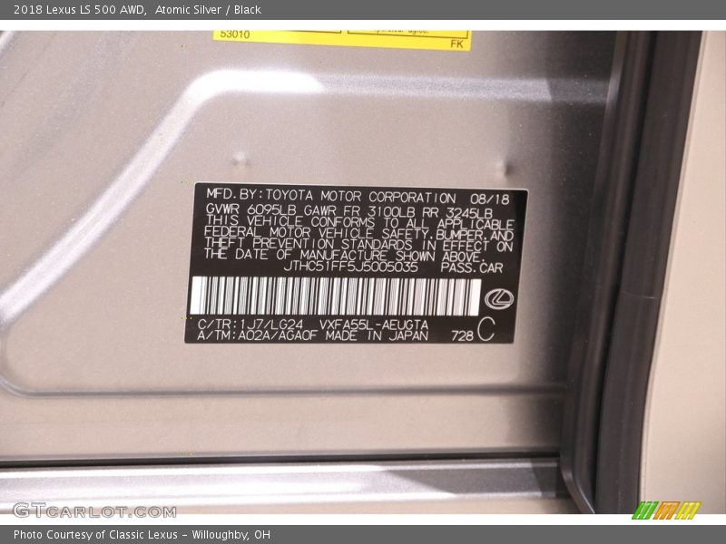Atomic Silver / Black 2018 Lexus LS 500 AWD