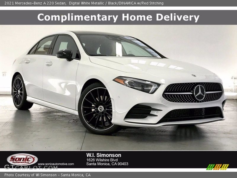 Digital White Metallic / Black/DINAMICA w/Red Stitching 2021 Mercedes-Benz A 220 Sedan