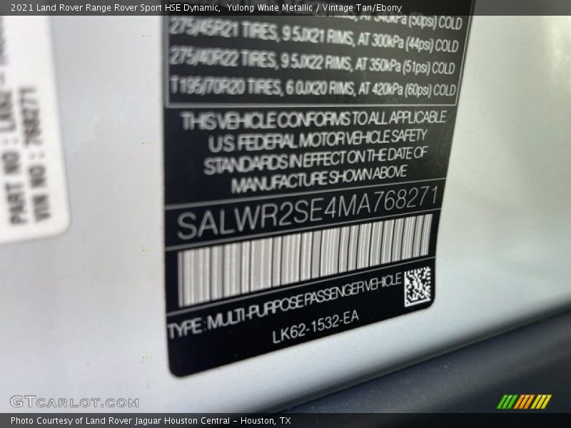 Yulong White Metallic / Vintage Tan/Ebony 2021 Land Rover Range Rover Sport HSE Dynamic