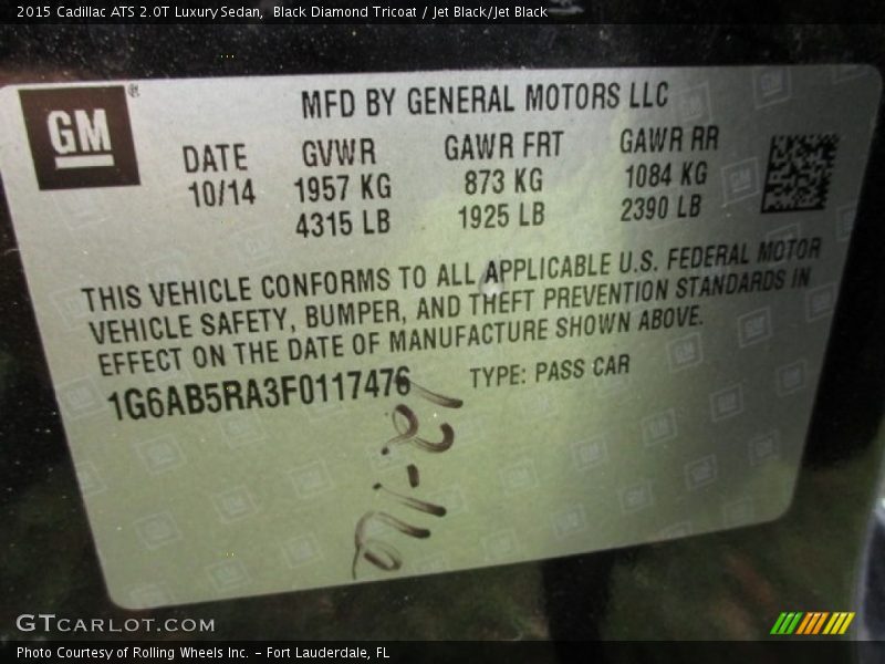 Black Diamond Tricoat / Jet Black/Jet Black 2015 Cadillac ATS 2.0T Luxury Sedan