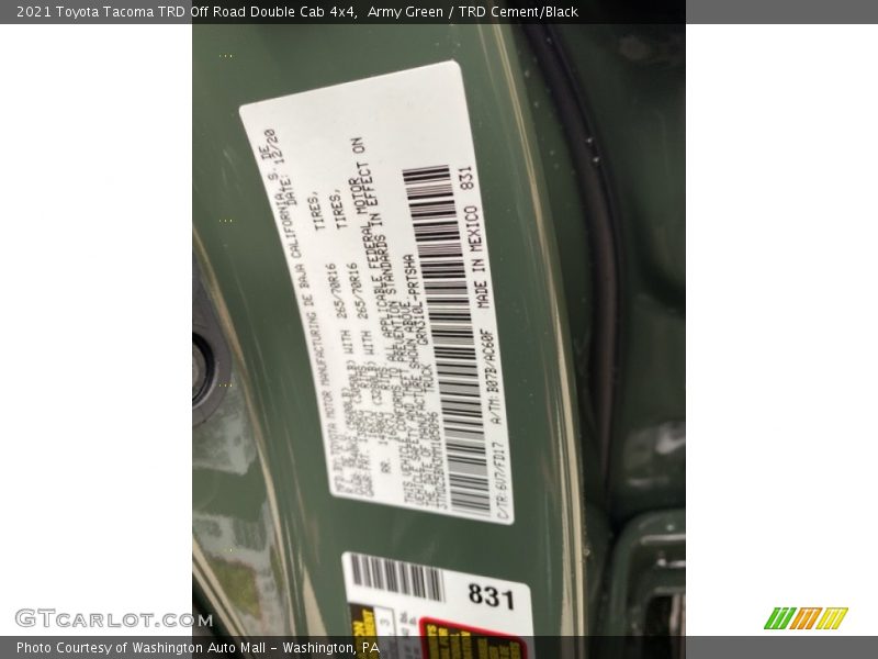 2021 Tacoma TRD Off Road Double Cab 4x4 Army Green Color Code 6V7