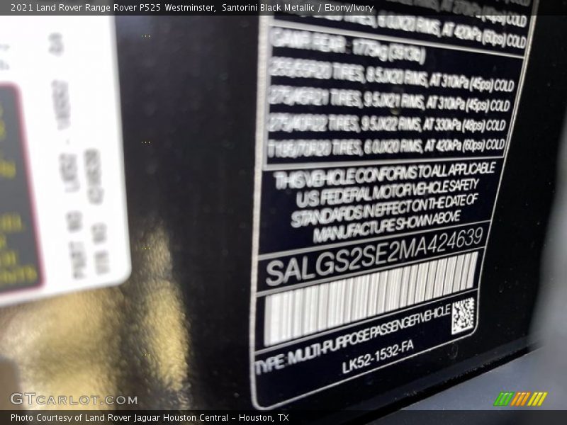 Santorini Black Metallic / Ebony/Ivory 2021 Land Rover Range Rover P525 Westminster