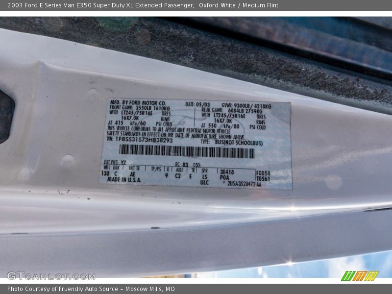 Oxford White / Medium Flint 2003 Ford E Series Van E350 Super Duty XL Extended Passenger