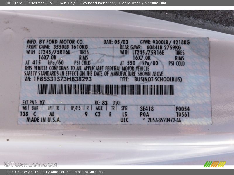 Oxford White / Medium Flint 2003 Ford E Series Van E350 Super Duty XL Extended Passenger