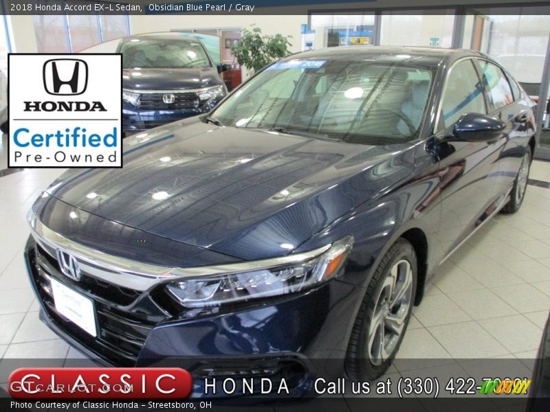 Obsidian Blue Pearl / Gray 2018 Honda Accord EX-L Sedan