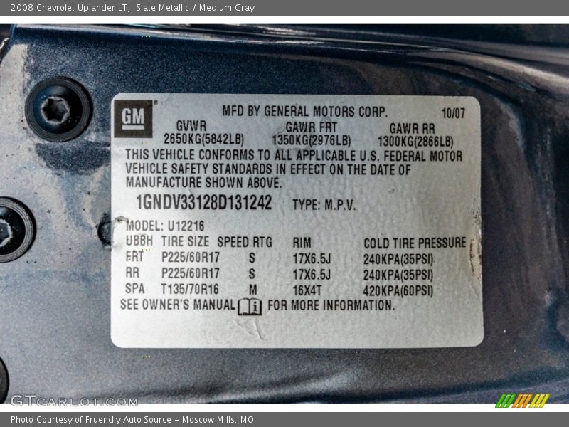 Slate Metallic / Medium Gray 2008 Chevrolet Uplander LT