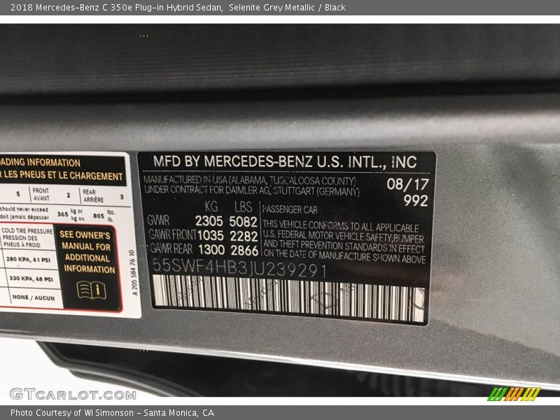 Selenite Grey Metallic / Black 2018 Mercedes-Benz C 350e Plug-in Hybrid Sedan