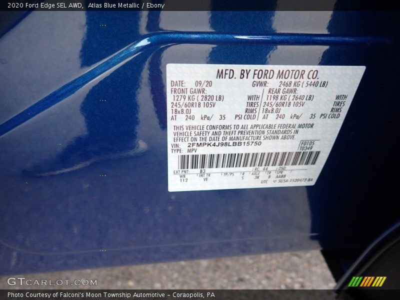 Atlas Blue Metallic / Ebony 2020 Ford Edge SEL AWD