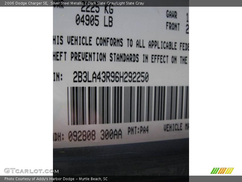 Silver Steel Metallic / Dark Slate Gray/Light Slate Gray 2006 Dodge Charger SE