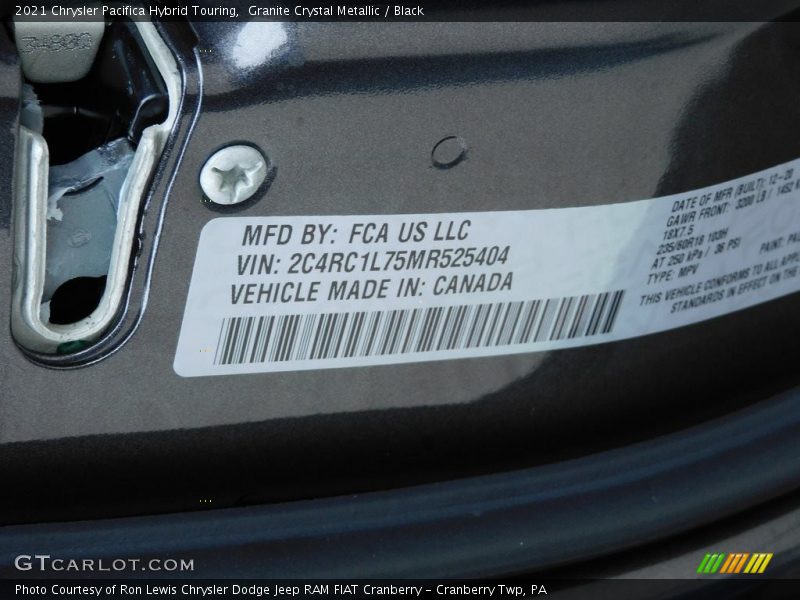 Granite Crystal Metallic / Black 2021 Chrysler Pacifica Hybrid Touring
