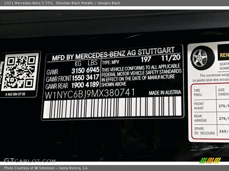 Obsidian Black Metallic / designo Black 2021 Mercedes-Benz G 550