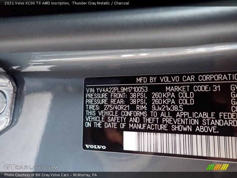 Thunder Gray Metallic / Charcoal 2021 Volvo XC90 T6 AWD Inscription