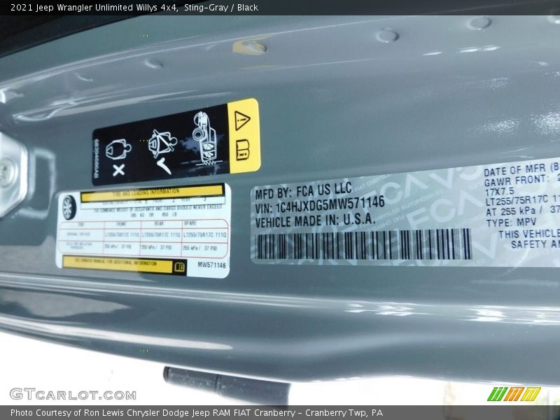 Sting-Gray / Black 2021 Jeep Wrangler Unlimited Willys 4x4