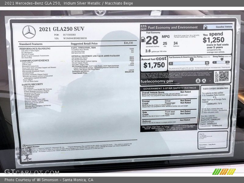 Iridium Silver Metallic / Macchiato Beige 2021 Mercedes-Benz GLA 250