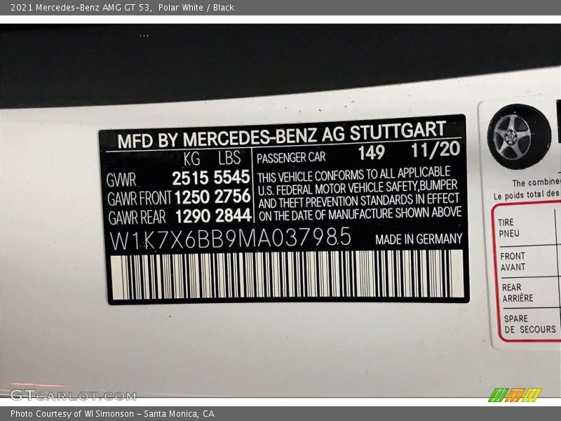 Polar White / Black 2021 Mercedes-Benz AMG GT 53