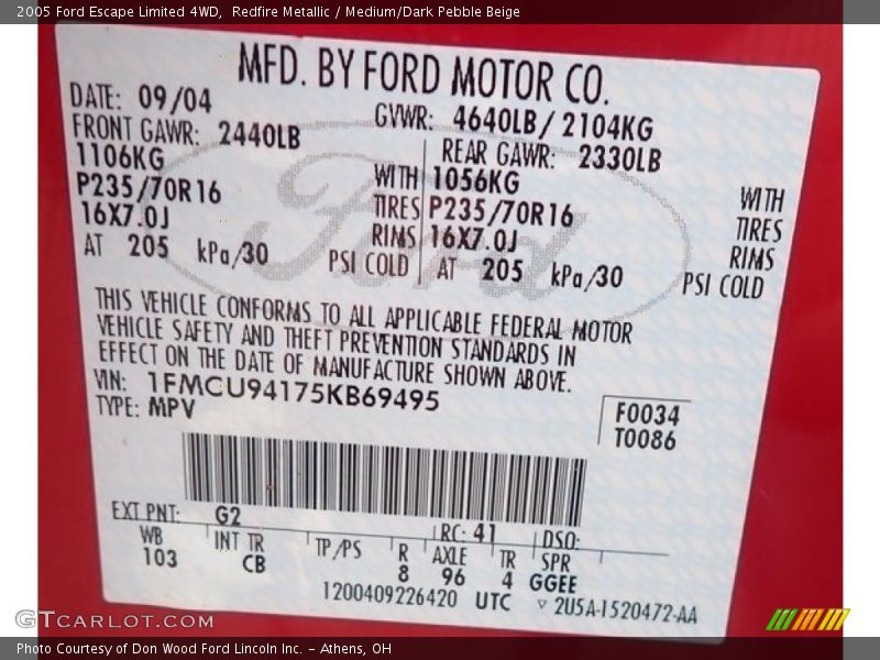 Redfire Metallic / Medium/Dark Pebble Beige 2005 Ford Escape Limited 4WD