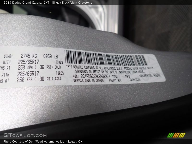 Billet / Black/Light Graystone 2019 Dodge Grand Caravan SXT