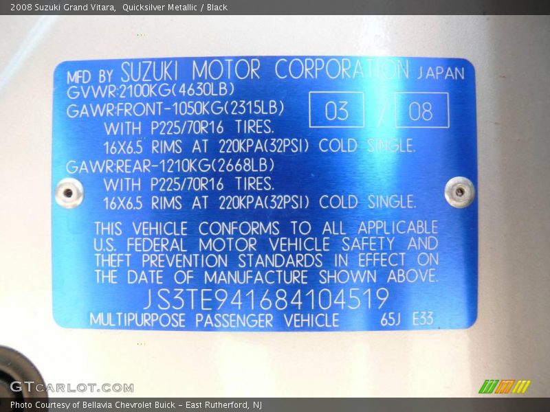 Quicksilver Metallic / Black 2008 Suzuki Grand Vitara