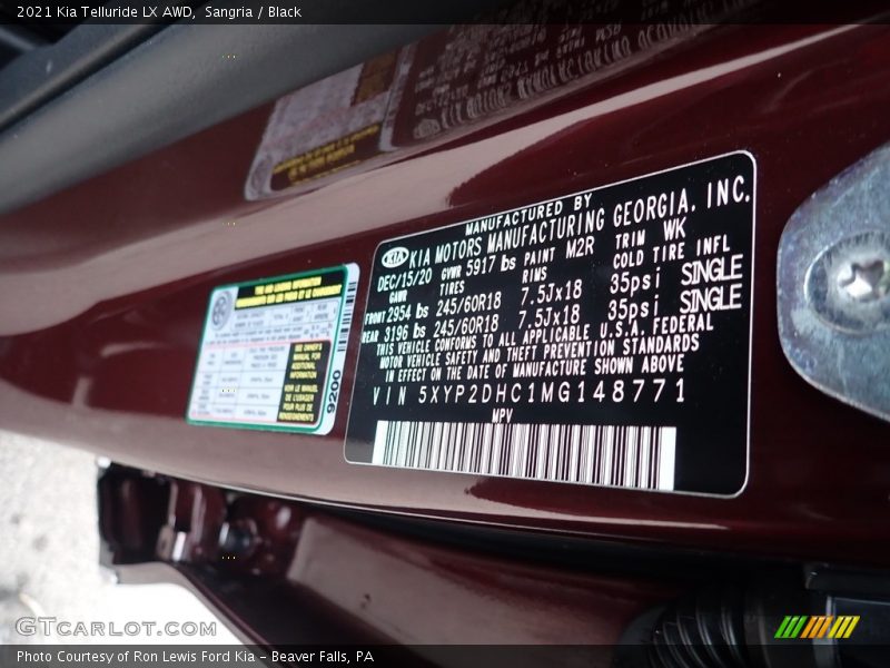 Sangria / Black 2021 Kia Telluride LX AWD