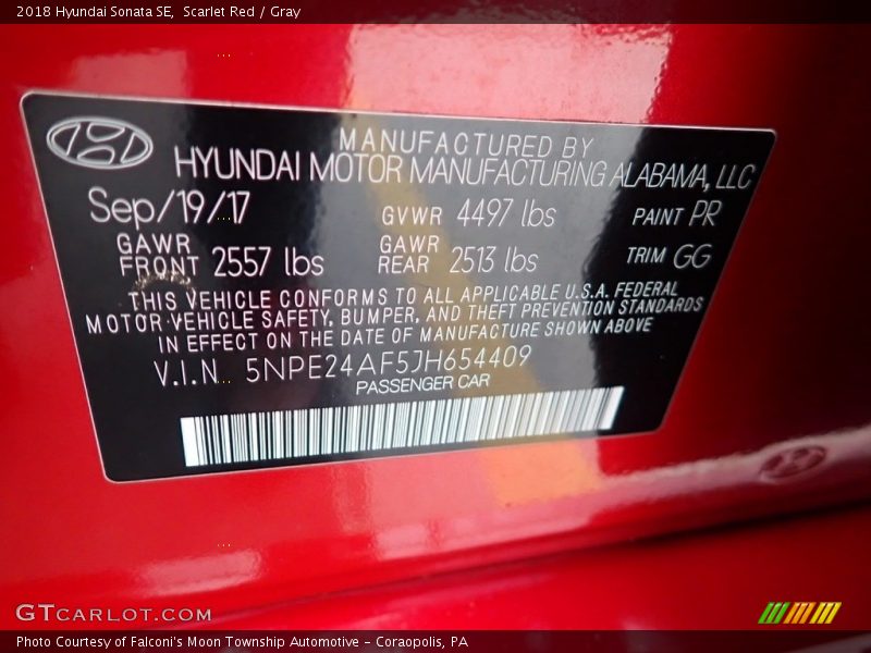 Scarlet Red / Gray 2018 Hyundai Sonata SE