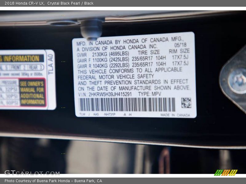Crystal Black Pearl / Black 2018 Honda CR-V LX
