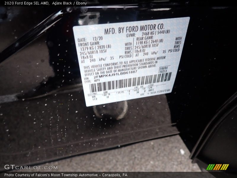 Agate Black / Ebony 2020 Ford Edge SEL AWD