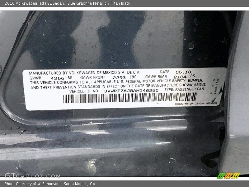 Blue Graphite Metallic / Titan Black 2010 Volkswagen Jetta SE Sedan