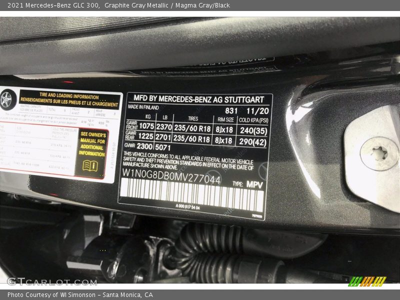2021 GLC 300 Graphite Gray Metallic Color Code 831