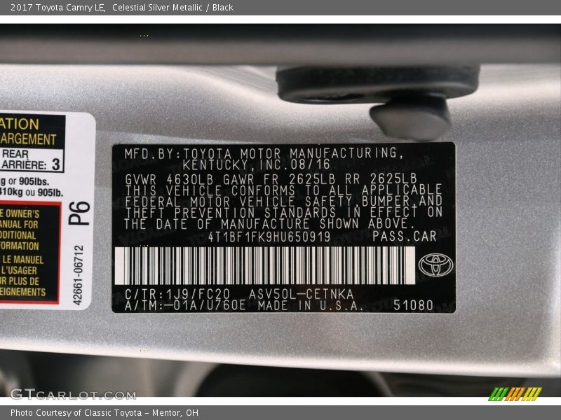 Celestial Silver Metallic / Black 2017 Toyota Camry LE