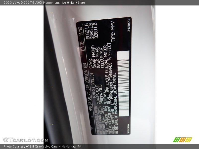Ice White / Slate 2020 Volvo XC90 T6 AWD Momentum