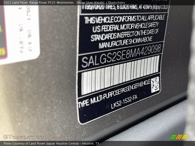 Silicon Silver Metallic / Ebony/Ivory 2021 Land Rover Range Rover P525 Westminster