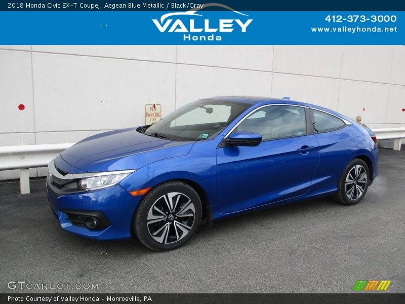 Aegean Blue Metallic / Black/Gray 2018 Honda Civic EX-T Coupe