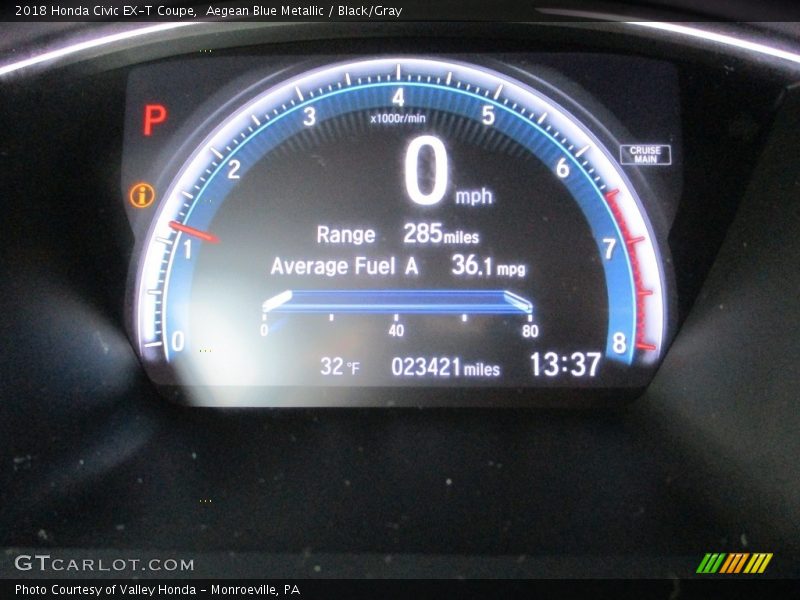 Aegean Blue Metallic / Black/Gray 2018 Honda Civic EX-T Coupe