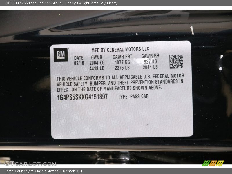 Ebony Twilight Metallic / Ebony 2016 Buick Verano Leather Group