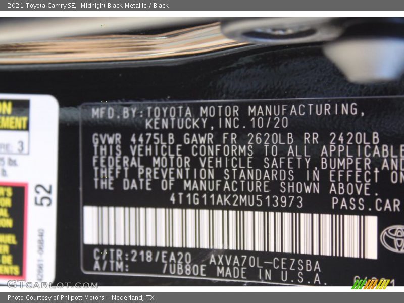 Midnight Black Metallic / Black 2021 Toyota Camry SE